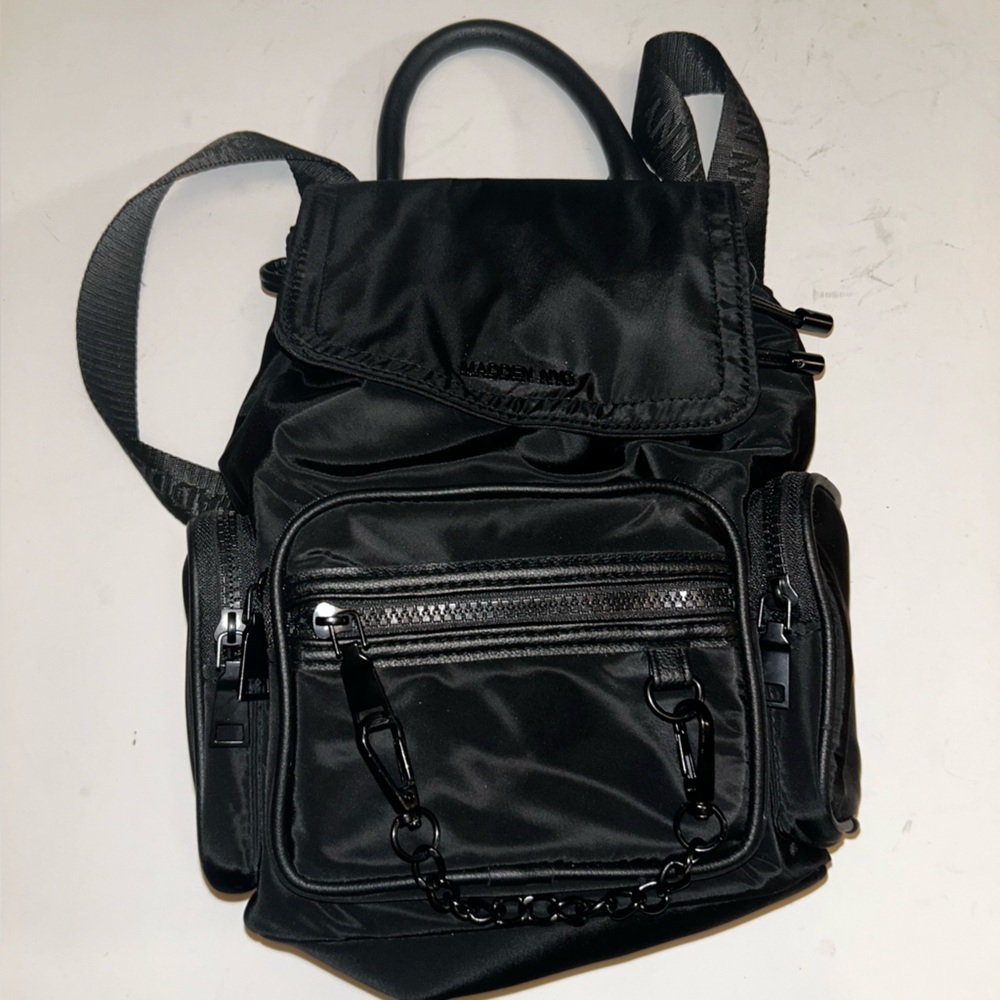 Madden NYC Black Women's Backpack with Chain Detail